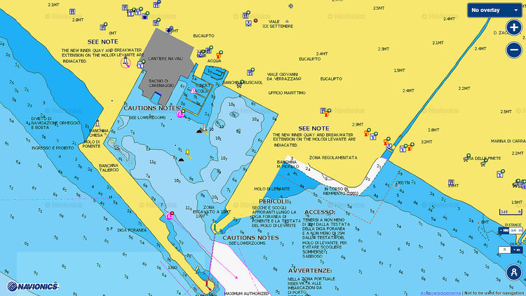 To open Navionics chart of yacht mooring in Marina di Carrara