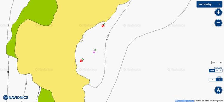 Открыть карту Navionics якорной стоянки яхт на востоке острова Рача Яай. Андамантское море. Тайланд