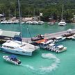 Yacht moorings in the port of La Digue Island