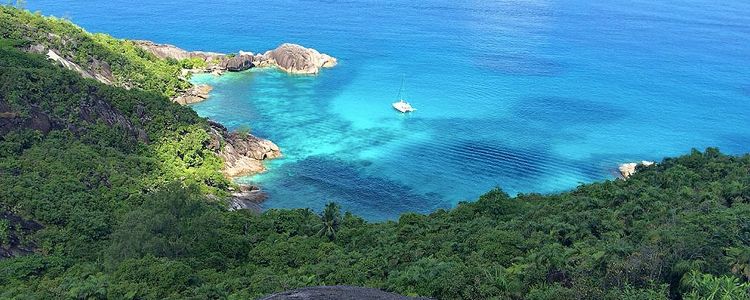 Yacht anchorage at Lorai Bay of Curieuse Island