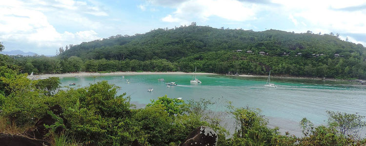 Yacht anchorage Port Launey on Mahe island 