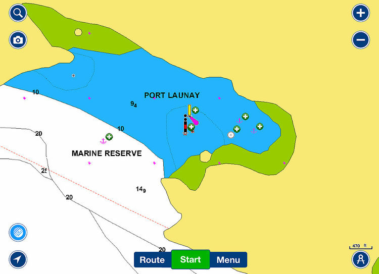 To open Navionics chart of yacht anchorage in Port Launey. Mahe. Seychelles