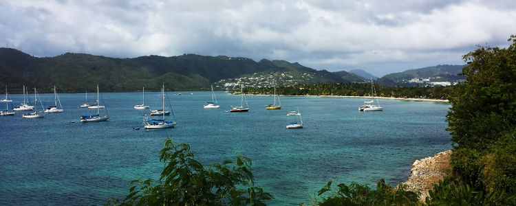 Yachts anchored at Sainte Anne on Martinique