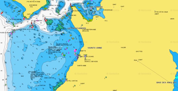 To open Navionics chart of the yacht anchorage at Sainte Anne on Martinique