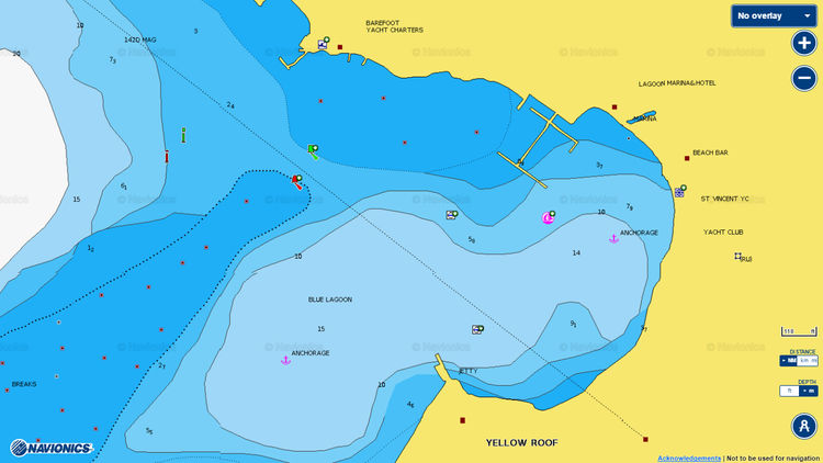 To open Navionics map of the Blue Lagoon Marina. St. Vincent. Caribbean