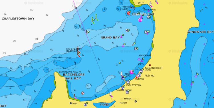 To open Navionics chart of yacht moorings in Charlestown Bay