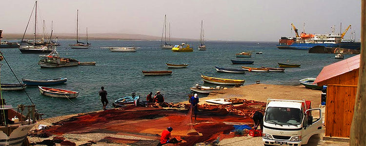 Yacht moorings in Palmeira Bay of Sal Island