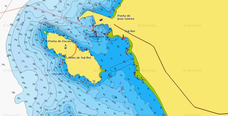 To open Navionics chart of yacht anchorages in Sal Rey. Boa Vista Island. Cape Verde.