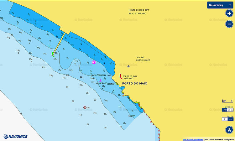 To open Navionics chart of yacht anchorages in Porto do Maio. Maio Island. Cape Verde.