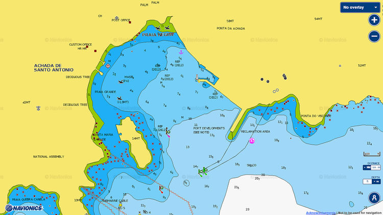 To open Navionics chart of yacht moorings in the Port of Praia. Santiago Island. Cape Verde