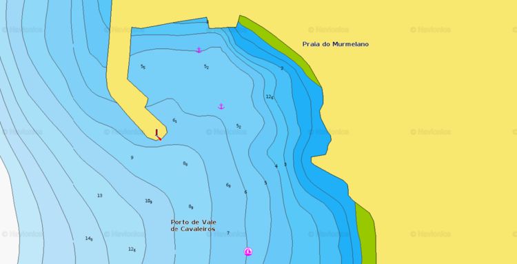 To open Navionics chart of the yacht anchorage in the Port Vale Knights on Fogu Island. Cape Verde.