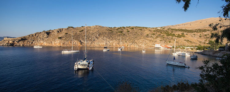 Yacht anchorage in Mandraki Bay