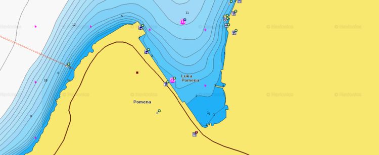 To open Naionics chart of yacht mooring in Pomena Yacht Marina