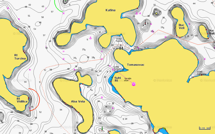 To open Navionics chart of yacht mooring in Tomasevac Bay