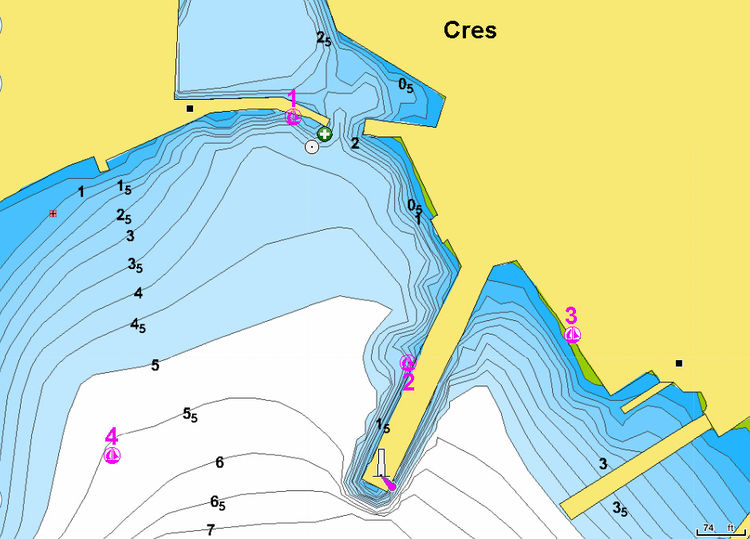 To open Navionics chart  of  yacht moorings in Cres town