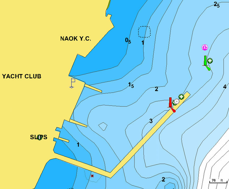 To open the Navionics chart of the yacht mooring in NAOK club. Corfu. Greece