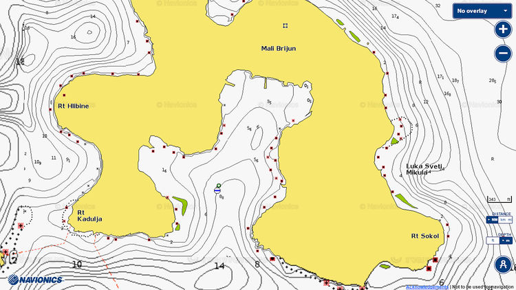 To open Navionics chart of yacht mooring at the buoys on the Mali Brijuni