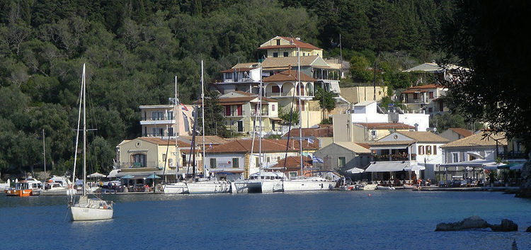 Yachts at the pier at Port Lakka on Paxos Island. Ionian Islands. Greece.