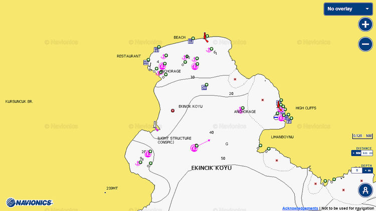 To open Navionics chart of yacht anchorages in Ekinchik Bay