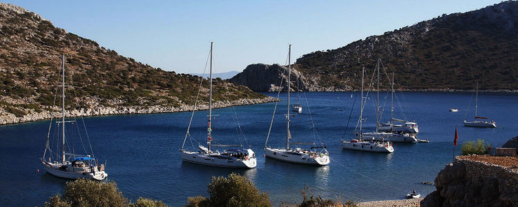 Yacht moorings in Serce Bay