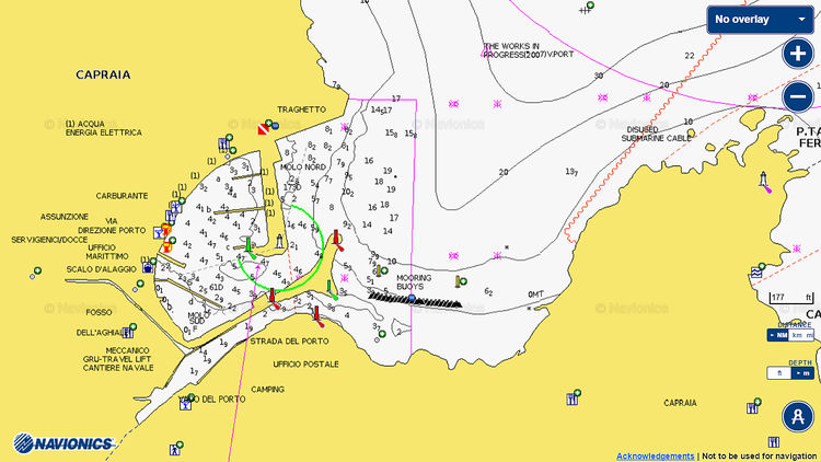 To open Navionics chart of yacht moorings in Yacht Marina Capraia