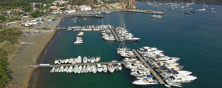 Yachts at Baia Levante Marina piers