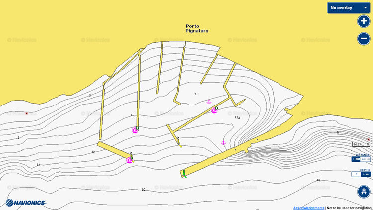 Map of moorings of yachts in Pignataro marina on Lipari Island