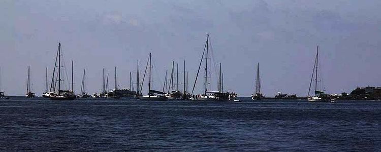 Yacht anchorage between the island of Stromboli and Stroboliccho rock