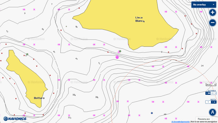 Map of yacht anchorage near Lisca Bianca cliff