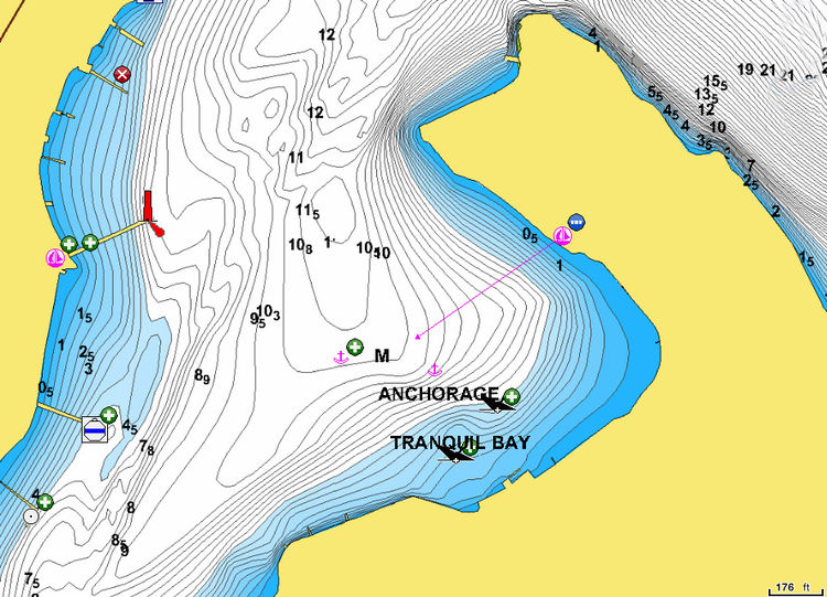 To open the Navionics chart of yacht moorings in Nidri.