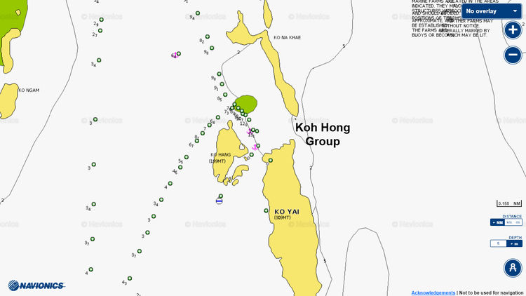 To open Navionics chart of yacht anchorage near Hong Island in Pang Nga Bay