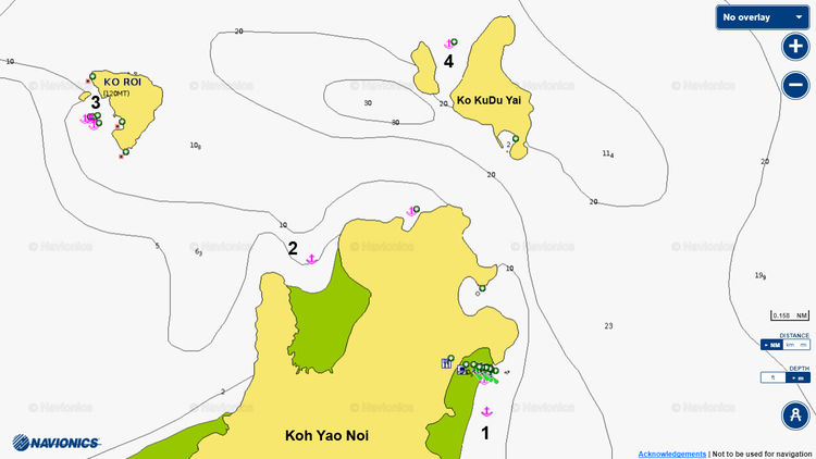 To open Navionics chart of yacht anchorages in the north of the Yao Noi islands