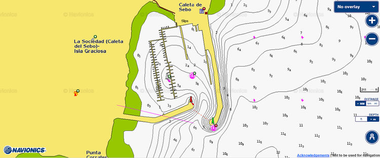 To open Navionics chart of the harbor of Caleta del Sebo on the Graciosa Island