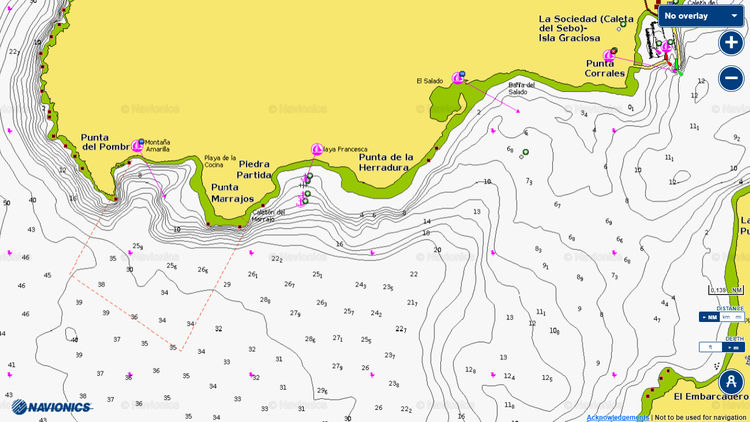 To open Navionics chart of yacht anchorages off the south coast of Graciosa Island