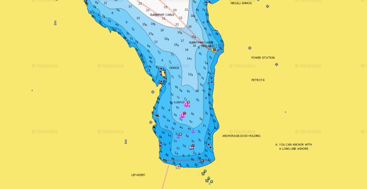 To open Navionics chart of the yacht anchorage in Korfos Bay