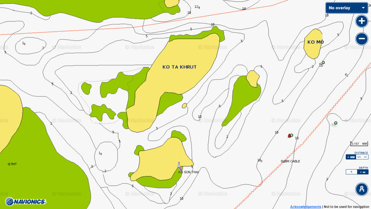 To open Navionics chart of yacht anchorages at Ko Ta Khrut in Andaman Sea. Thailand.