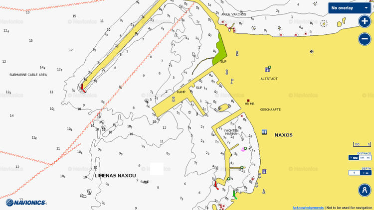 To open Navionics chart of yacht moorings in Yacht Marina Naxos. Cyclades. Greece