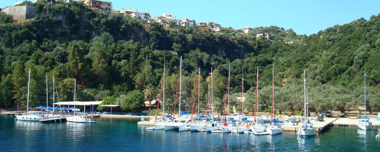 Yacht moorings in the port of Spilia