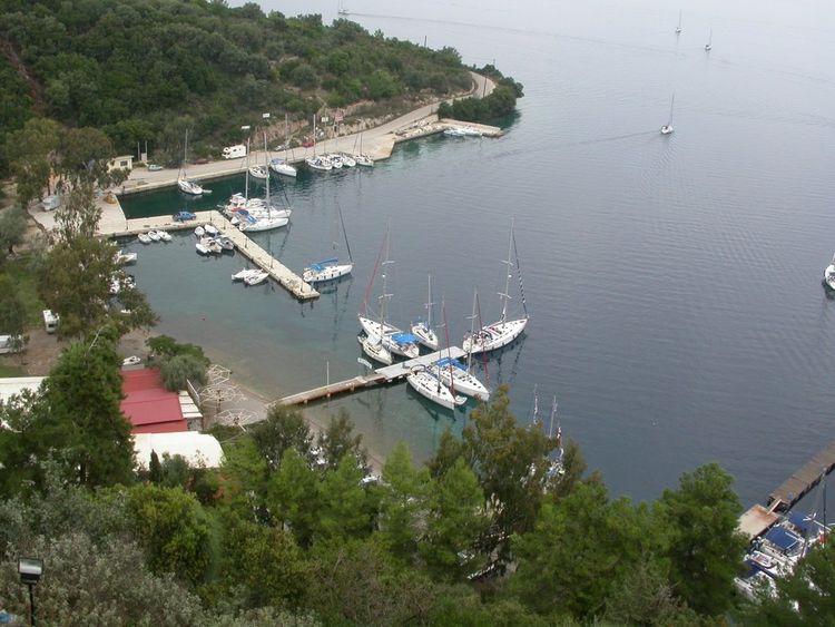 Yacht moorings in the port of Spilia