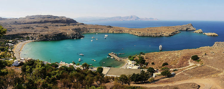 Yacht anchorage in Lindos Bay