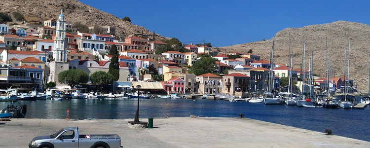 Yacht mooring at the pier on Chalki Island