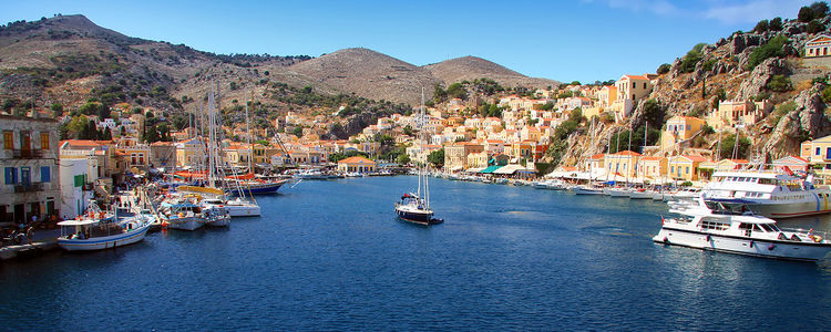 Yacht mooring in Symi harbor