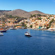 Yacht mooring in Symi harbor