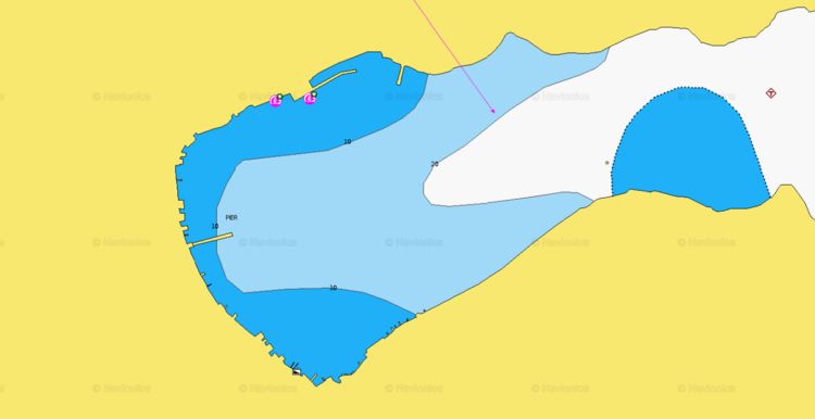 To open Navionics chart of yacht moorings in Pedi Bay. Symi Island. Dodecanese. Greece