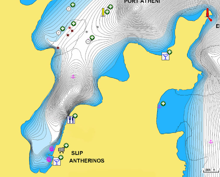 Yacht moorings in Ateni Bay