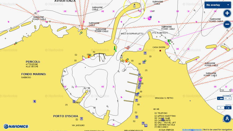 Откыть карту Navionics яхтенных стоянок в порту Искья. Острова Понца. Италия