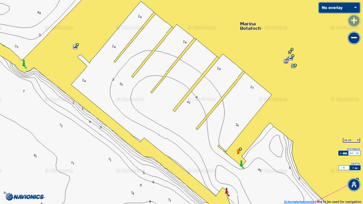 Открыть карту Navionics стоянки яхт в марине Ботафоч. Порт Ибица. Балеары. Испания