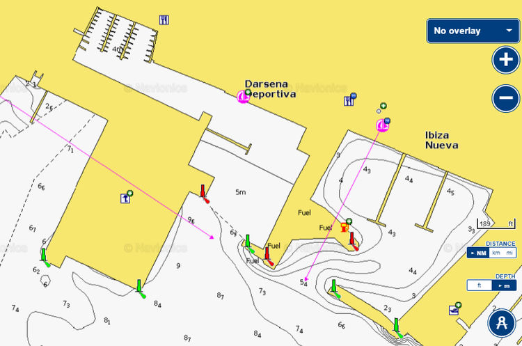 Открыть карту Navionics стоянки яхт в марине Ибица. Порт Ибица. Балеары. Испания