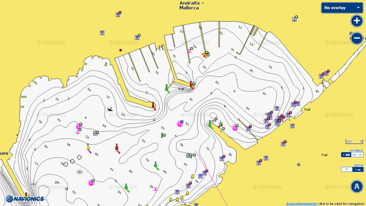 Открыть карту Navionics стоянки яхт в Порт Андраикс. Майорка. Балеарские острова