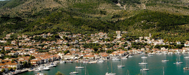 Yacht moorings in the port of Vathi